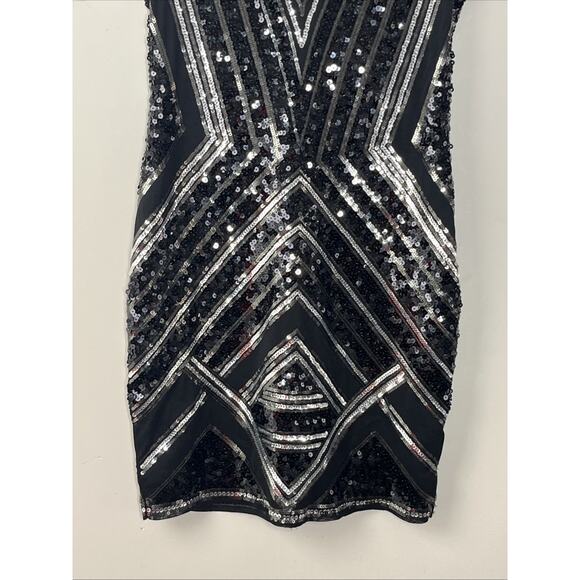 Express Sequin Bodycon Mini Sheath Dress Small Deep V Stretch Cocktail Evening - Picture 5 of 12